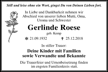 Traueranzeige von Gerlinde Roese von Mitteldeutsche Zeitung Dessau-Roßlau