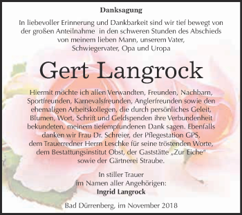 Traueranzeige von Gert Langrock von Super Sonntag Merseburg
