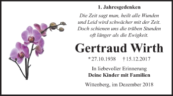 Traueranzeige von Gertraud Wirth von Mitteldeutsche Zeitung Wittenberg