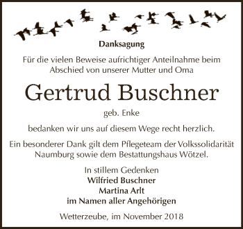 Traueranzeige von Gertrud Buschner von Super Sonntag Zeitz