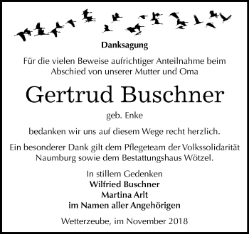 Traueranzeige von Gertrud Buschner von Mitteldeutsche Zeitung Zeitz