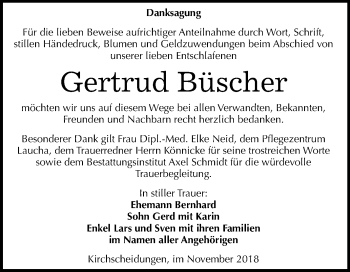 Traueranzeige von Gertrud Büscher von Mitteldeutsche Zeitung Naumburg/Nebra