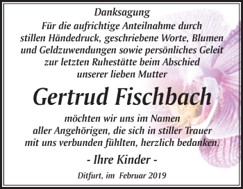 Traueranzeige von Gertrud Fischbach von Mitteldeutsche Zeitung Quedlinburg