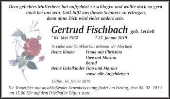 Traueranzeige von Gertrud Fischbach von Mitteldeutsche Zeitung Quedlinburg