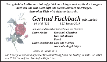 Traueranzeige von Gertrud Fischbach von WVG - Wochenspiegel Quedlinburg