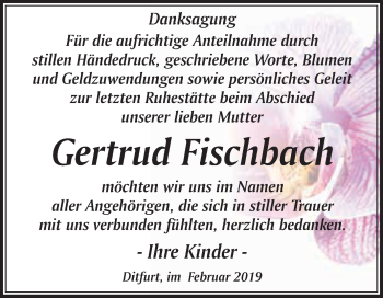 Traueranzeige von Gertrud Fischbach von WVG - Wochenspiegel Quedlinburg