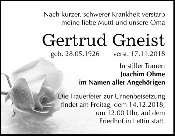Traueranzeige von Gertrud Gneist von Mitteldeutsche Zeitung Halle/Saalkreis
