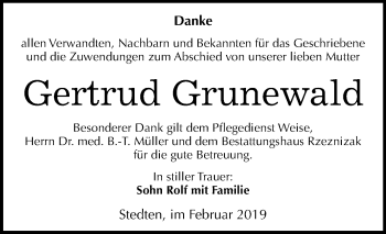Traueranzeige von Gertrud Grunewald von Mitteldeutsche Zeitung