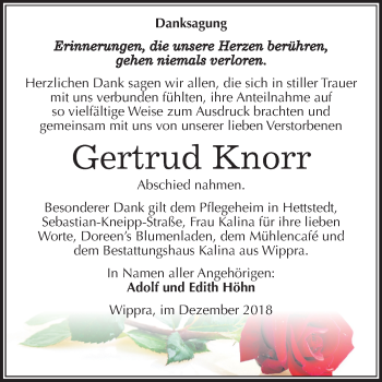 Traueranzeige von Gertrud Knorr von Mitteldeutsche Zeitung Aschersleben