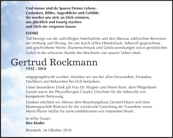 Traueranzeige von Gertrud Rockmann von Mitteldeutsche Zeitung Quedlinburg