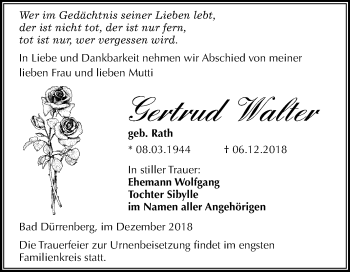 Traueranzeige von Gertrud Walter von Mitteldeutsche Zeitung Merseburg/Querfurt
