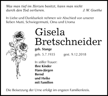 Traueranzeige von Gisela Bretschneider von Mitteldeutsche Zeitung Merseburg/Querfurt