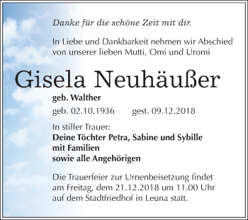 Traueranzeige von Gisela Neuhäußer von Mitteldeutsche Zeitung Merseburg/Querfurt
