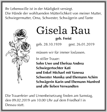Traueranzeige von Gisela Rau von Mitteldeutsche Zeitung Dessau-Roßlau