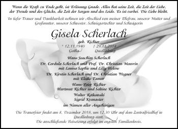 Traueranzeige von Gisela Scherlach von Mitteldeutsche Zeitung Quedlinburg