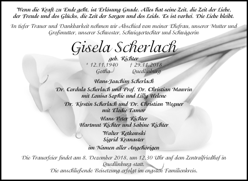  Traueranzeige für Gisela Scherlach vom 04.12.2018 aus Mitteldeutsche Zeitung Quedlinburg
