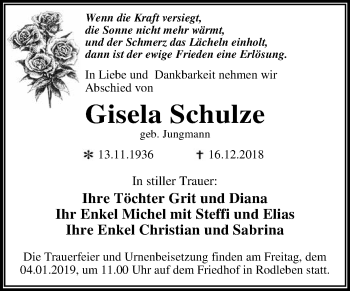 Traueranzeige von Gisela Schulze von WVG - Wochenspiegel Dessau / Köthen