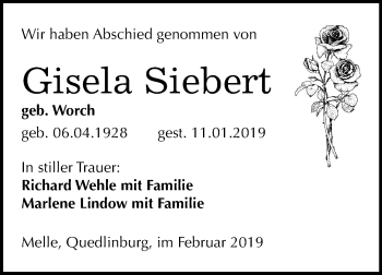 Traueranzeige von Gisela Siebert von Mitteldeutsche Zeitung
