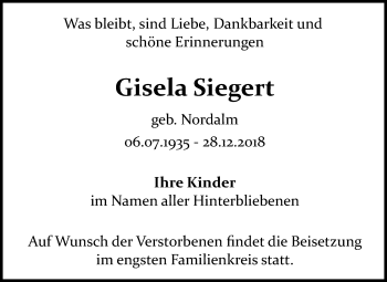Traueranzeige von Gisela Siegert von Mitteldeutsche Zeitung Bitterfeld