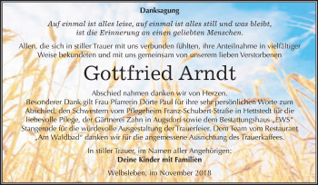 Traueranzeige von Gottfried Arndt von Mitteldeutsche Zeitung Aschersleben
