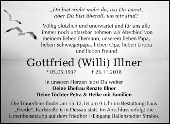 Traueranzeige von Gottfried Illner von WVG - Wochenspiegel Dessau / Köthen