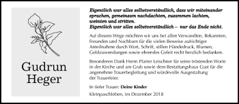 Traueranzeige von Gudrun Heger von Mitteldeutsche Zeitung Köthen