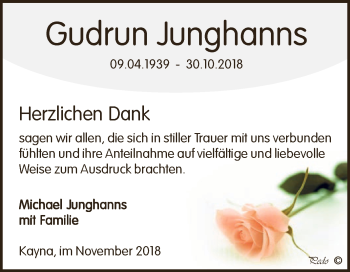 Traueranzeige von Gudrun Junghanns von Super Sonntag Zeitz