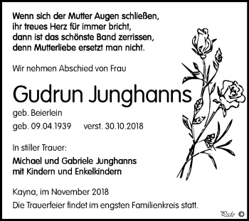 Traueranzeige von Gudrun Junghanns von Mitteldeutsche Zeitung Zeitz