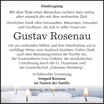 Traueranzeige von Gustav Rosenau von Mitteldeutsche Zeitung Wittenberg