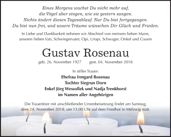 Traueranzeige von Gustav Rosenau von Mitteldeutsche Zeitung Wittenberg