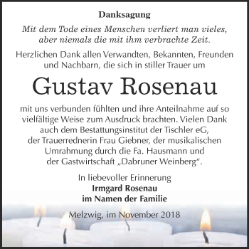 Traueranzeige von Gustav Rosenau von WVG - Wochenspiegel Wittenberg