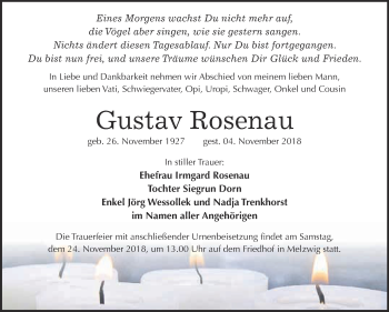 Traueranzeige von Gustav Rosenau von WVG - Wochenspiegel Wittenberg