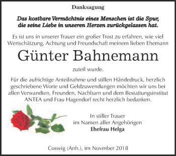 Traueranzeige von Günter Bahnemann von Super Sonntag Wittenberg