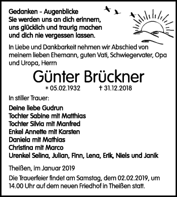 Traueranzeige von Günter Brückner von Mitteldeutsche Zeitung Zeitz