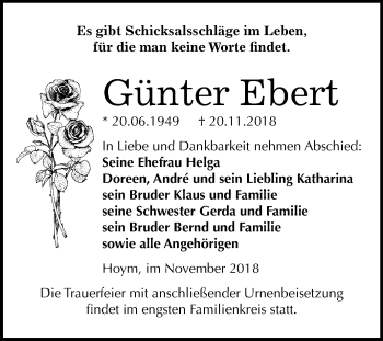 Traueranzeige von Günter Ebert von Mitteldeutsche Zeitung Aschersleben