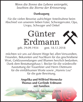 Traueranzeige von Günter Erdmann von Mitteldeutsche Zeitung Sangerhausen