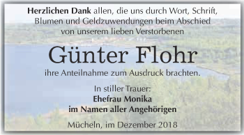 Traueranzeige von Günter Flohr von WVG - Wochenspiegel Merseburg