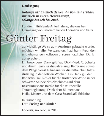 Traueranzeige von Günter Freitag von WVG - Wochenspiegel Dessau / Köthen