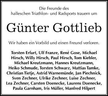 Traueranzeige von Günter Gottlieb von Mitteldeutsche Zeitung Halle/Saalkreis