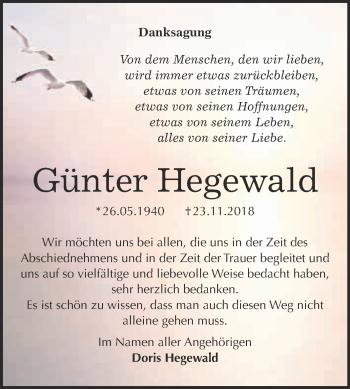 Traueranzeige von Günter Hegewald von Super Sonntag Wittenberg