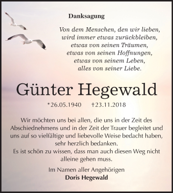 Traueranzeige von Günter Hegewald von Mitteldeutsche Zeitung Wittenberg