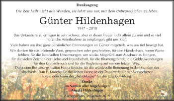 Traueranzeige von Günter Hildenhagen von Mitteldeutsche Zeitung Aschersleben