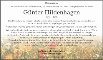 Traueranzeige von Günter Hildenhagen von Super Sonntag Aschersleben