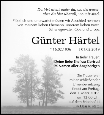 Traueranzeige von Günter Härtel von Mitteldeutsche Zeitung Dessau-Roßlau