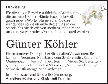Traueranzeige von Günter Köhler von Mitteldeutsche Zeitung