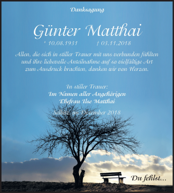 Traueranzeige von Günter Matthai von Mitteldeutsche Zeitung Wittenberg