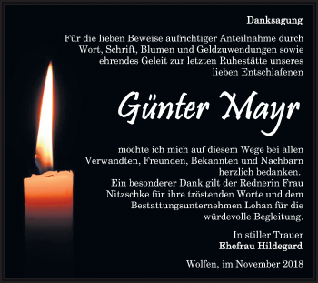 Traueranzeige von Günter Mayr von WVG - Wochenspiegel Bitterfeld