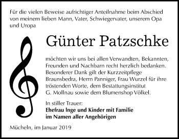 Traueranzeige von Günter Patzschke von Mitteldeutsche Zeitung Merseburg/Querfurt