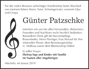 Traueranzeige von Günter Patzschke von WVG - Wochenspiegel Merseburg