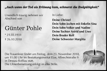 Traueranzeige von Günter Pohle von Mitteldeutsche Zeitung Dessau-Roßlau